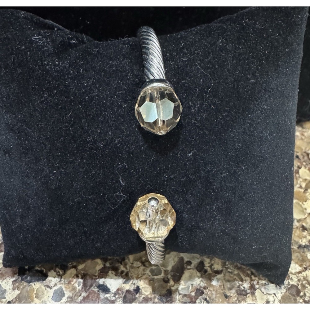 Touchstone Crystal With A Twist Sand Cuff Bracelet Rhodium Plated NEW